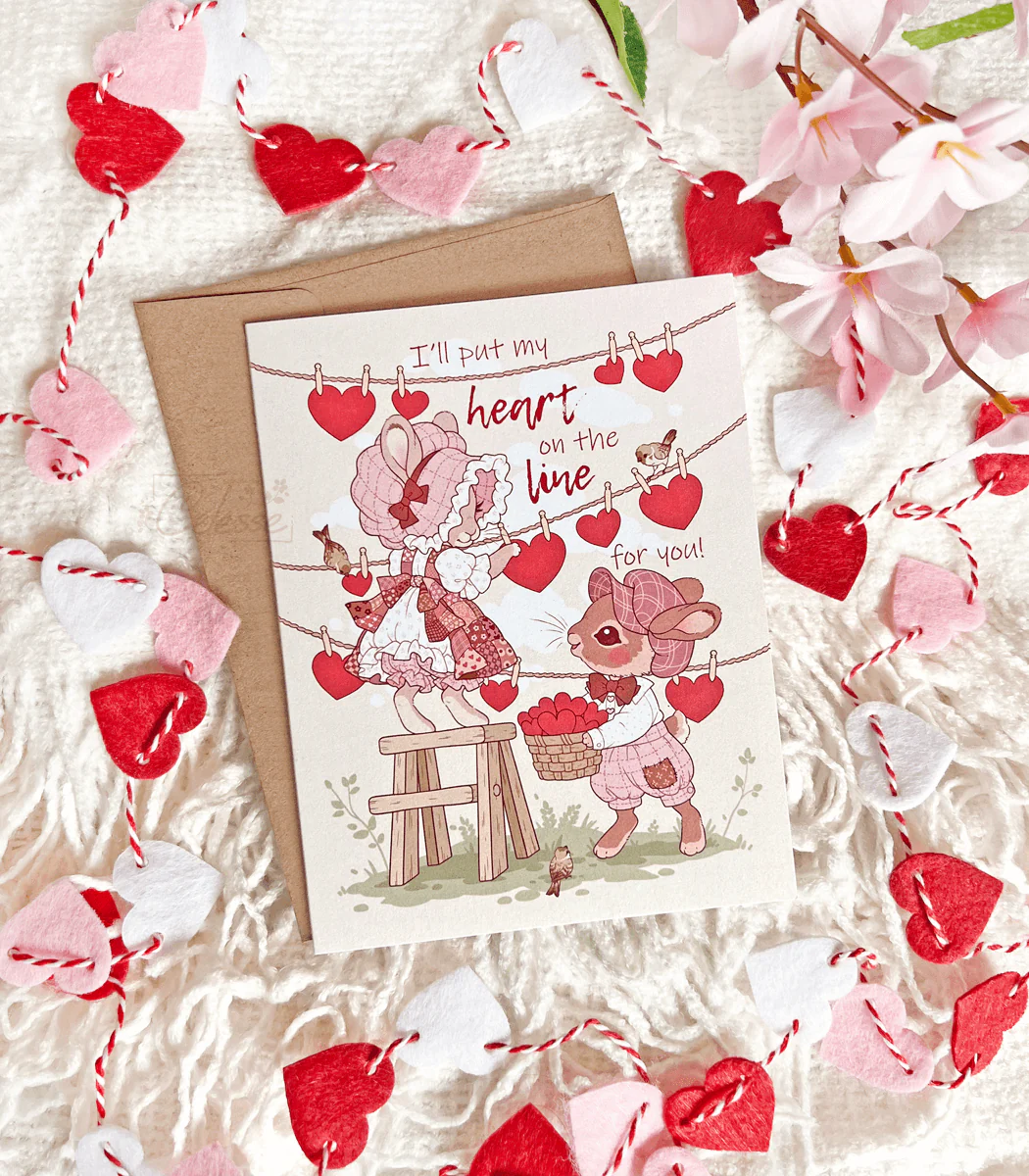 Heart on the Line Bunny Greeting Card