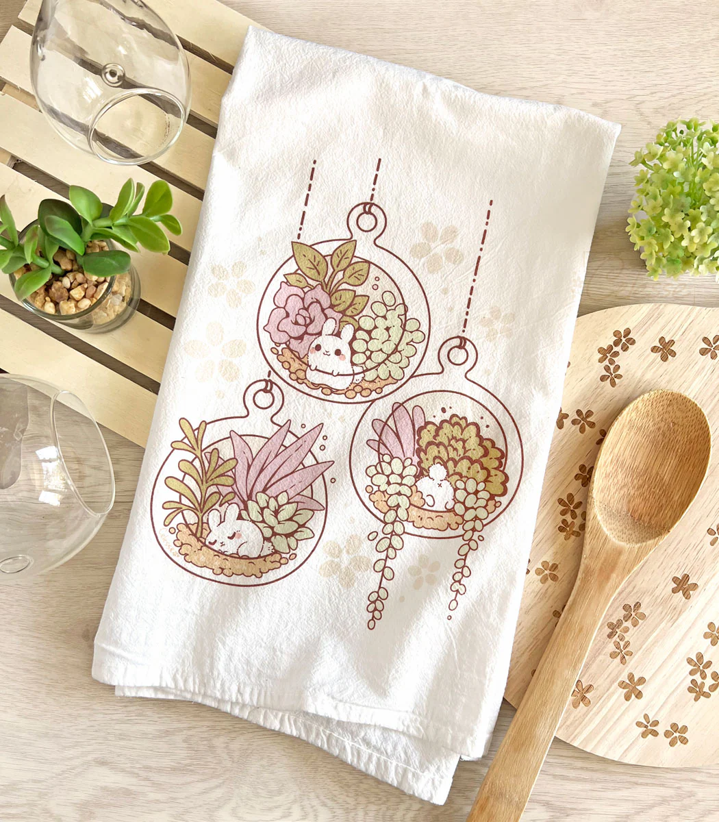 Terrarium Bunnies Flour Sack Tea Towel - Image 2